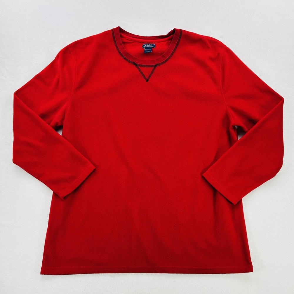 IZOD Pullover Sweater Mens XL Red Fleece Long Sleeve Crewneck Classic Warm Top